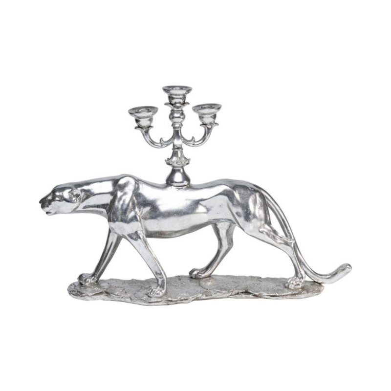 KARE Candle-Holder Leopard in silver tones for 3 candles