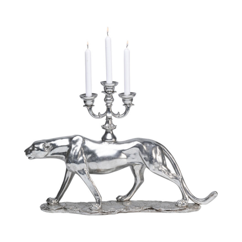 KARE Candle-Holder Leopard in silver tones for 3 candles
