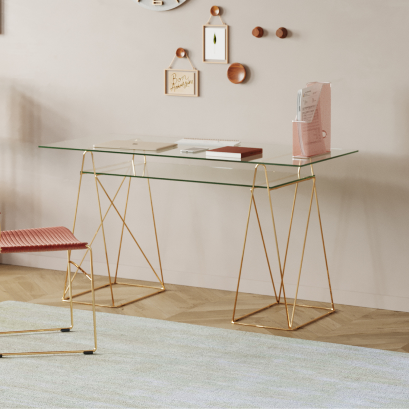 Kare Table Polar Brass Matt 8mm Tempered Glass (2)