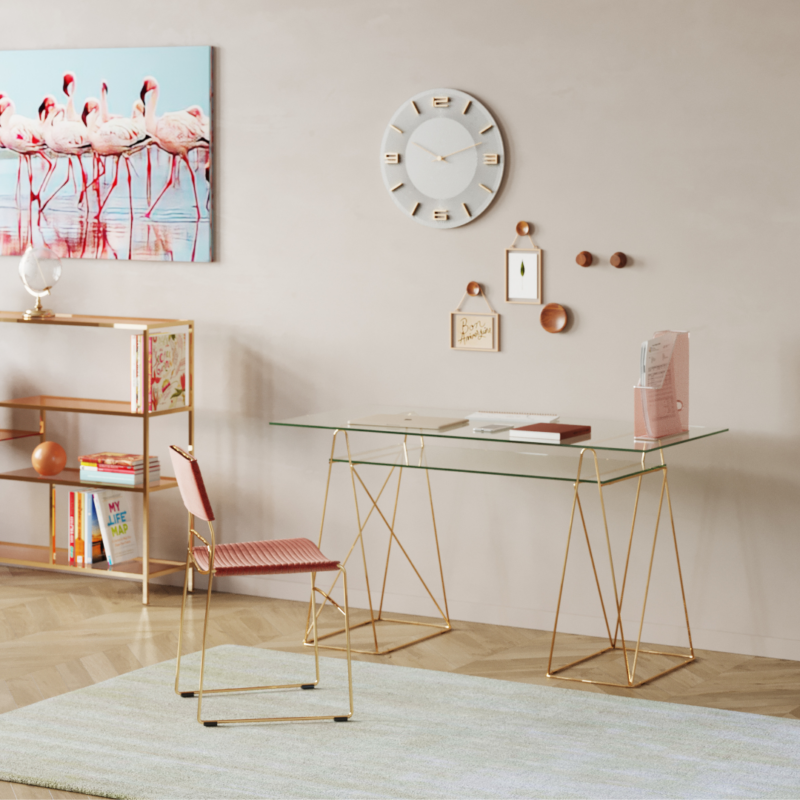 Kare Table Polar Brass Matt 8mm Tempered Glass