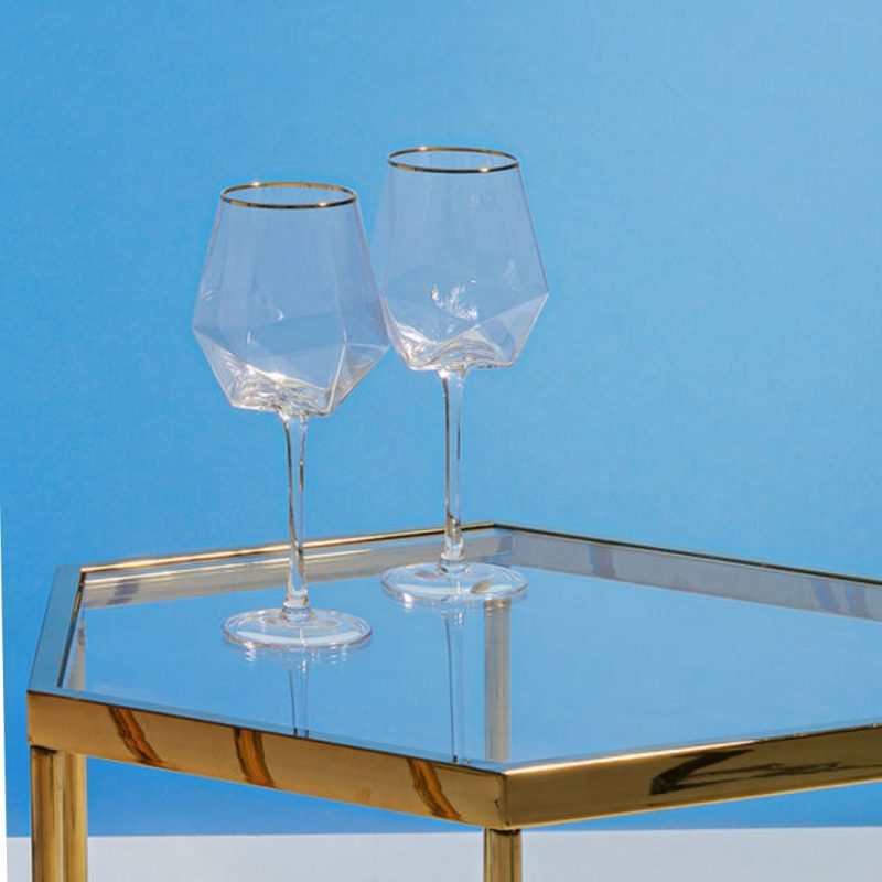 Wine Glass Diamond Gold Rim (2)