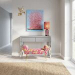 Canvas Picture Flower Boat Blue Pink 80x100cm