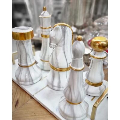 Deco chess rook white gold 19cm (2)