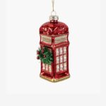 Glass Lantern Xmas Telephone Booth 12cm
