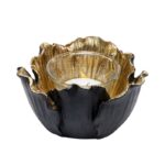 Tealight Holder Flower Bloom Black Gold Ø10cm