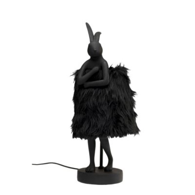 Table Lamp Animal Rabbit Fur Black Gold 50cm