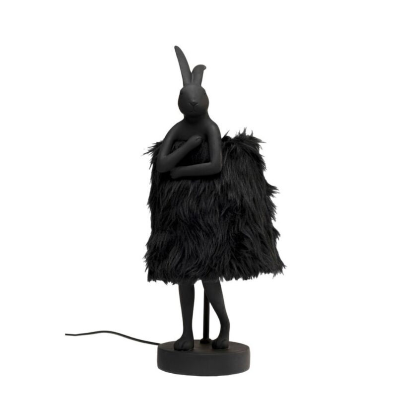 Table Lamp Animal Rabbit Fur Black Gold 50cm