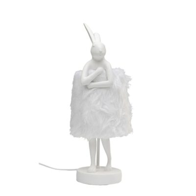 Table Lamp Animal Rabbit Fur White Silver 50cm