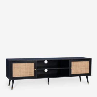 Tv Cabinet Vienna Black Rattan 150cm