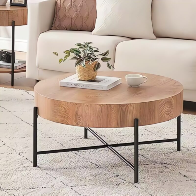 Coffee table madera natural black Ø80cm (2)
