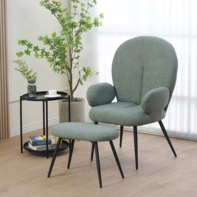 Armchair with stool practik green (2)