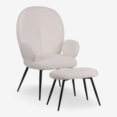 Armchair with stool practik white (1)