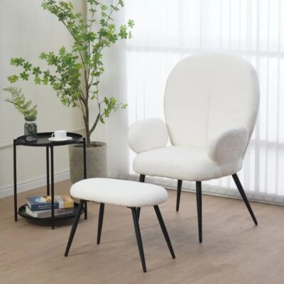 Armchair with stool practik white (2)