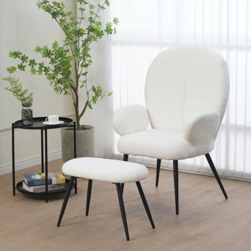 Armchair with stool practik white (2)