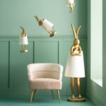 Floor lamp animal rabbit gold white 150cm (2)