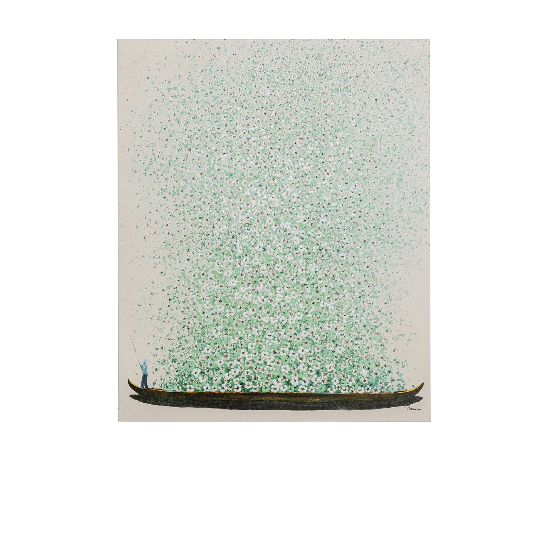 Canvas Picture Flower Boat Beige Green 40x50cm