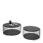 Coffee Table Wire Double Black Wood (2 Set)