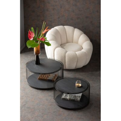 Coffee Table Wire Double Black Wood (2 Set) (2)
