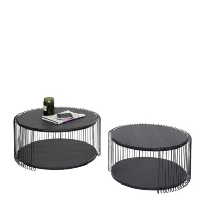 Coffee Table Wire Double Black Wood (2 Set)