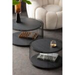 Coffee Table Wire Double Black Wood (2 Set) (5)
