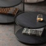 Coffee Table Wire Double Black Wood (2 Set) (9)