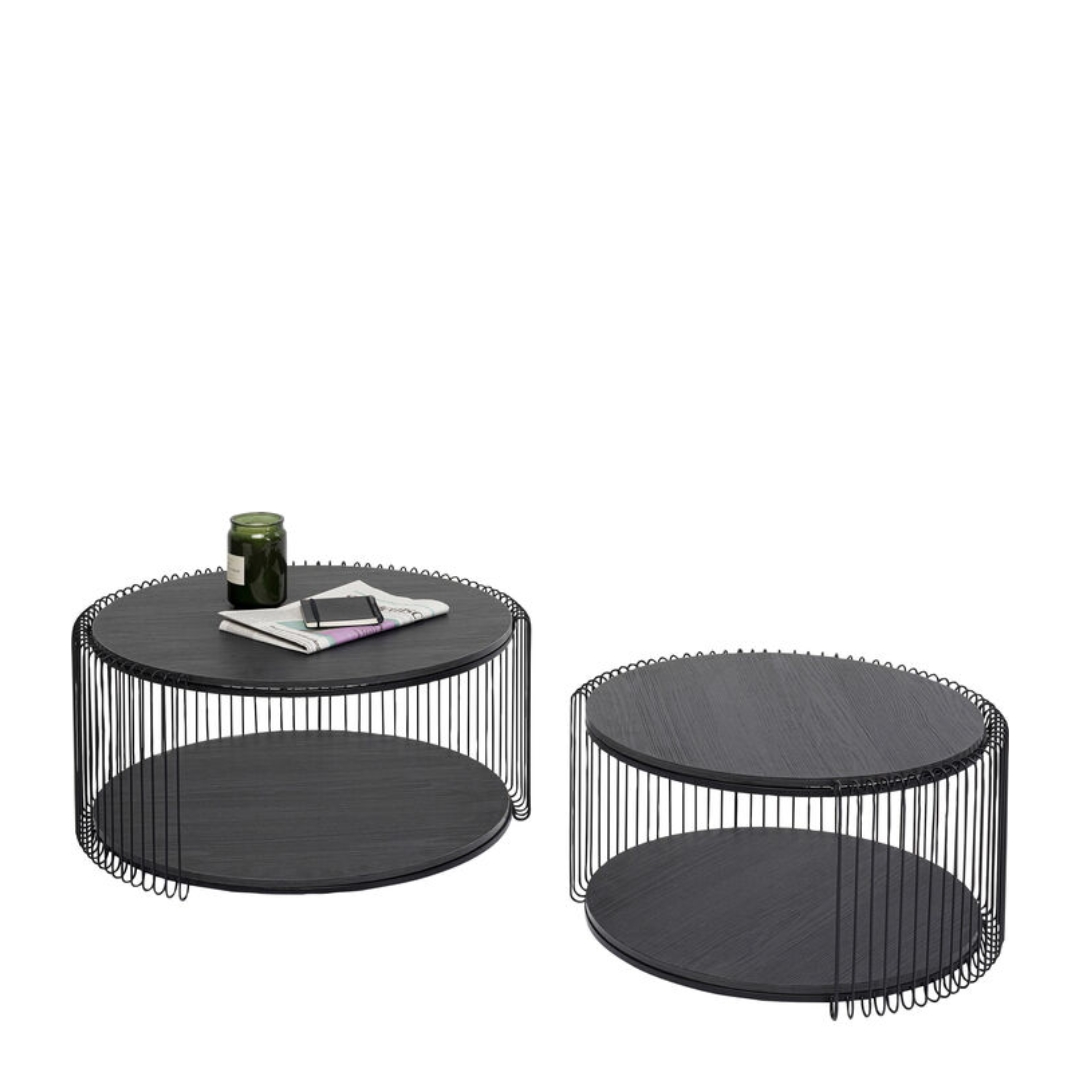 Coffee Table Wire Double Black Wood (2_Set) Coffee Table Wire Double Black Wood (2 Set)