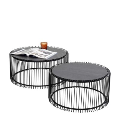 Coffee Table Wire Black Wood (2 Set)