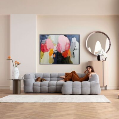 Framed Picture Abstract High Gloss Pink 160x120cm (2)