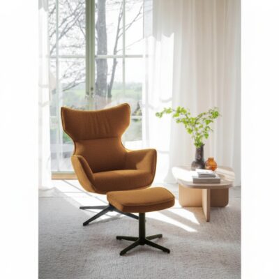 Swivel Armchair + Hocker Jules Yellow (2)