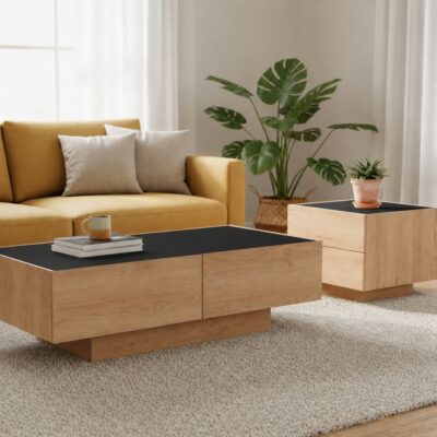 Coffee Table Cubius Natural Black118x59cm (2)