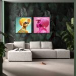 Framed Picture LED Pink Woman 80x80cm (2)