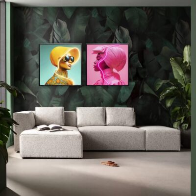 Framed Picture LED Pink Woman 80x80cm (2)