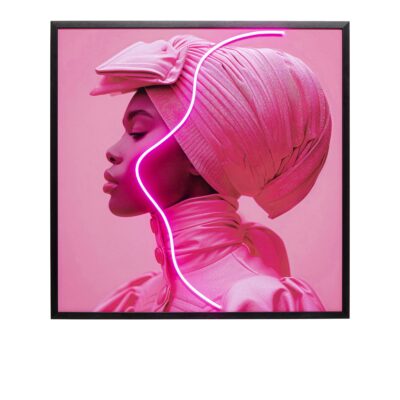 Framed Picture LED Pink Woman 80x80cm